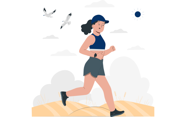 Illustration einer Frau beim Joggen auf einem Feldweg