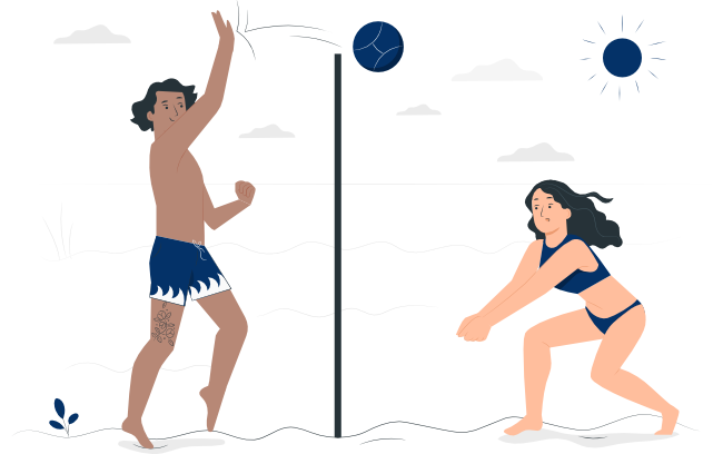 Illustration von zwei Personen, welche Beach-Volleyball spielen